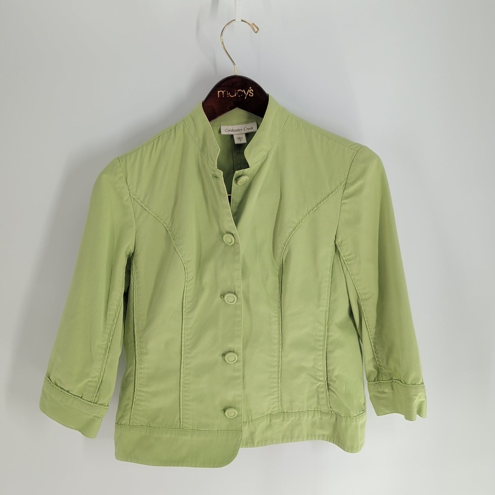 Coldwater Creek 3/4 Sleeve Collared Classic Button-Up Jacket Lime‎ Green Size 6